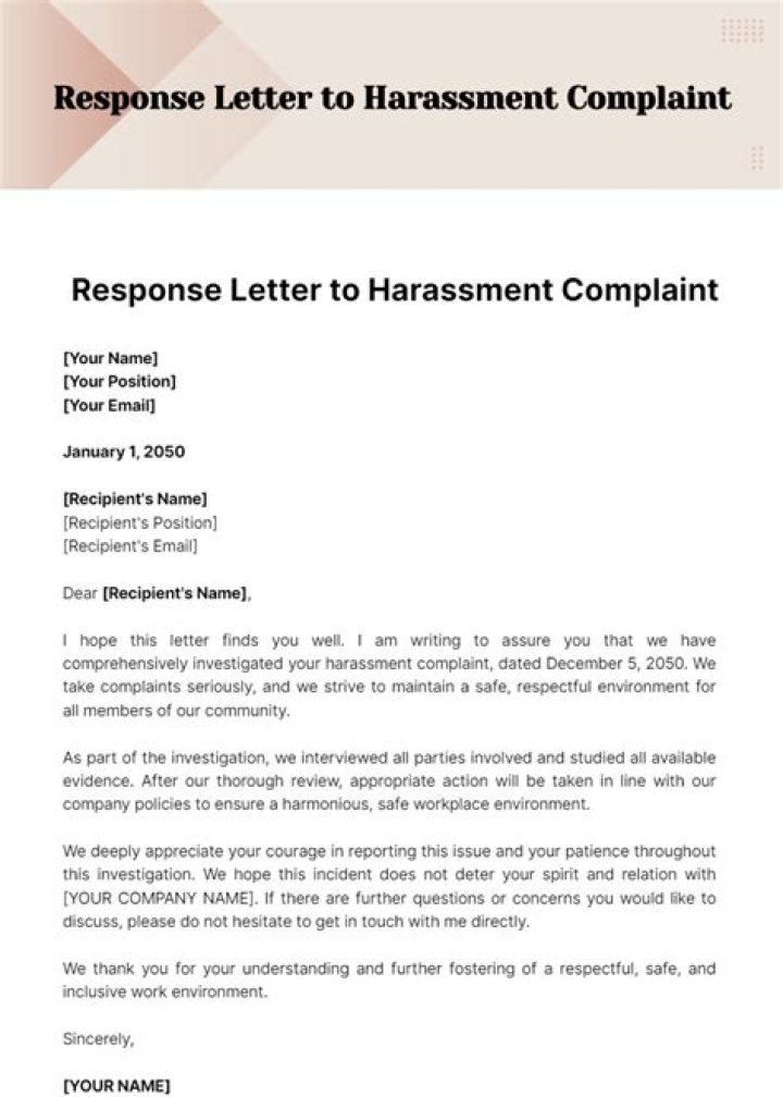 How do you respond to a harassment complaint?