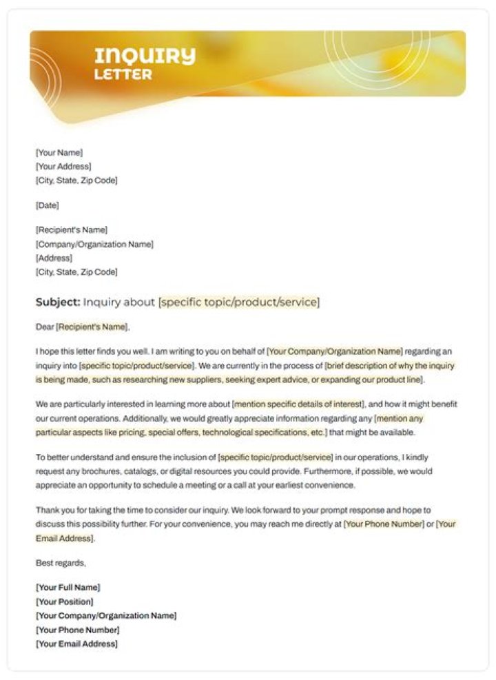 How do you write an inquiry letter via email?