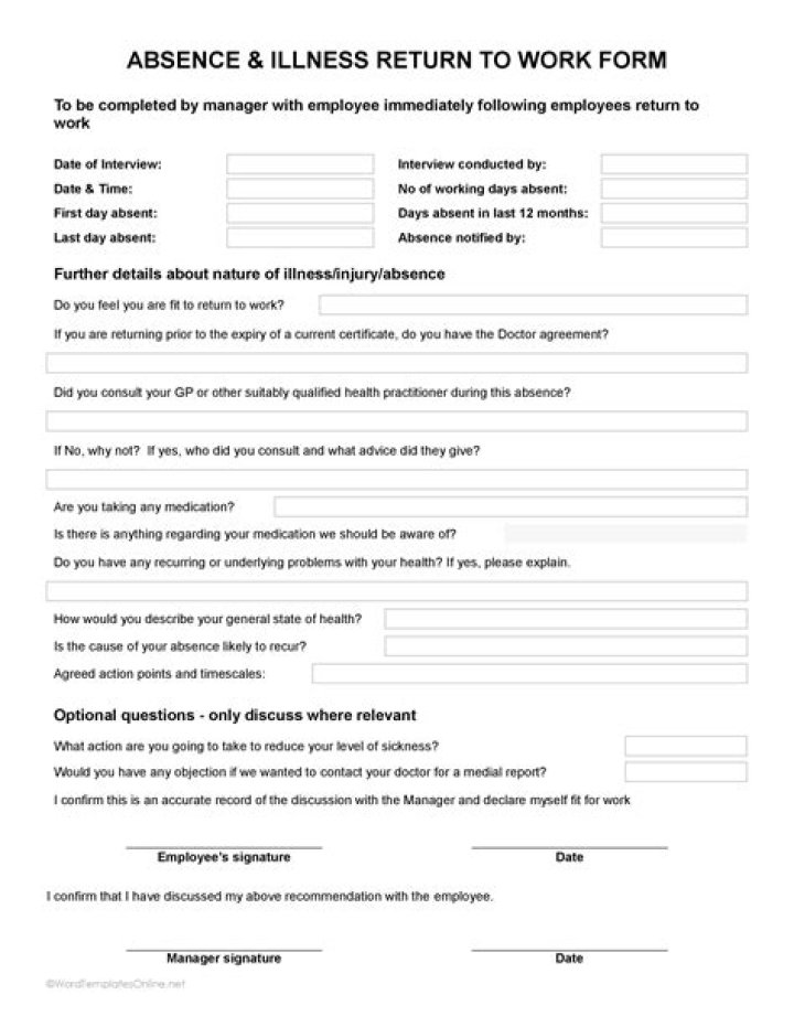 How long should an employee stay off work after sickness has ended?