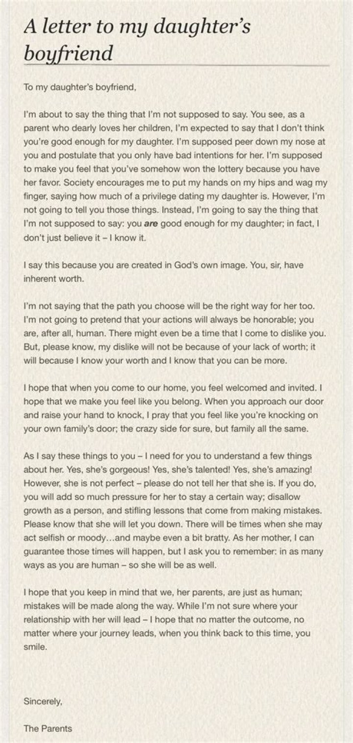 What do I say to my daughters boyfriend?