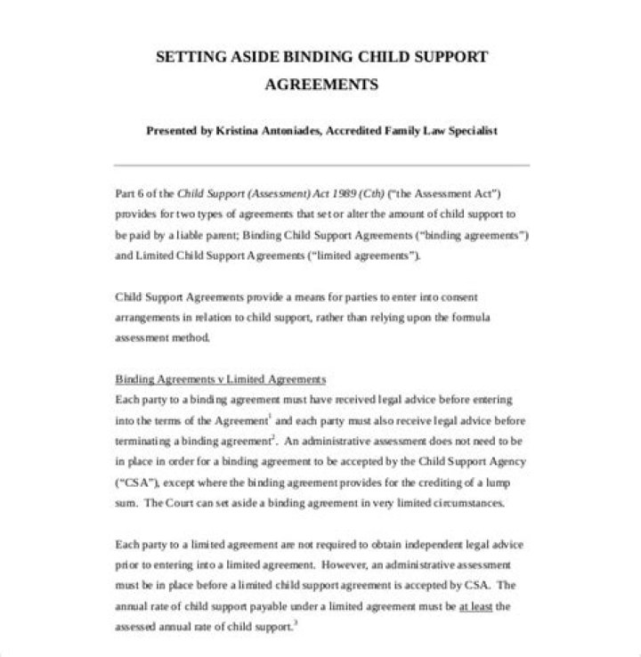 What goes in a binding child support agreement?