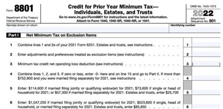 What is Form 8801 minimum tax credit?