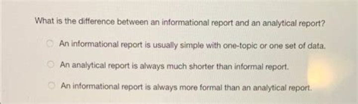 What is the difference between an informational report and an analytical report give an example of each kind?