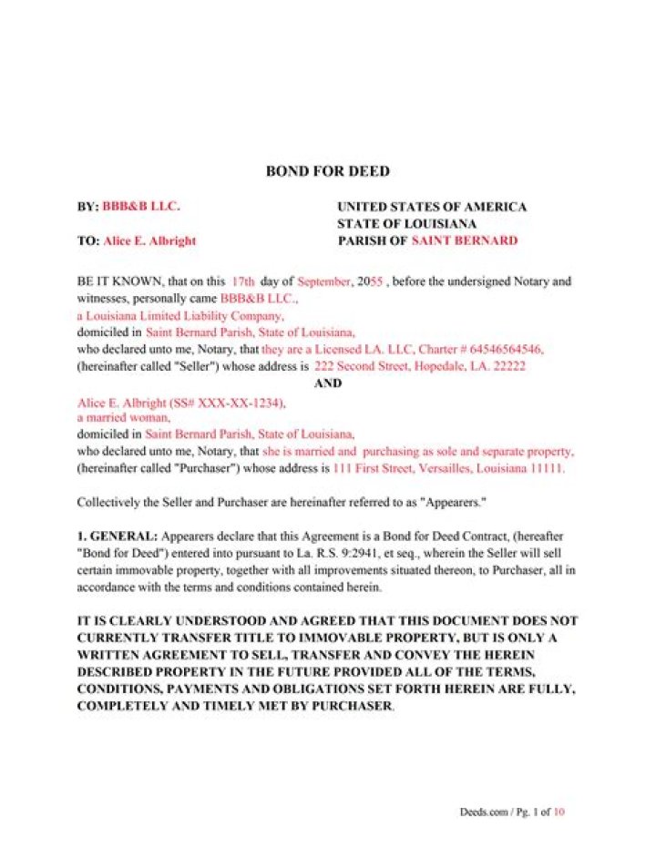 What is the purpose of a bond for deed?